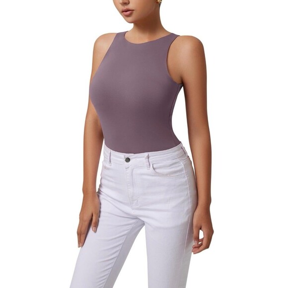 Reoria Halter High Round Neck Stretchy Racerback Leotard Bodysuit Snap Closure S - Picture 1 of 9